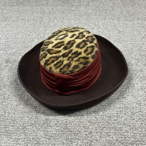 Vintage Sonni San Francisco Brown Wool Felt Wide Brim Hat Animal Print WPL 4384